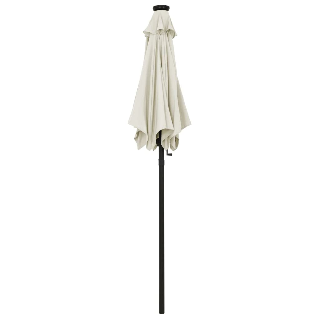 Parasol przeciwsłoneczny z oświetleniem LED, kolor piaskowo-biały, 200 x 211 cm, aluminium, pochylony, korba, ochrona przed promieniowaniem UV, wodoszczelny, zapewnia cień do ogrodu, na