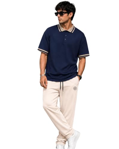 Image of AUSK Men's Polo T-Shirt & Track Pant Co-Ord Set | Cotton Blend Regular Fit Half Sleeve Polo Neck Tshirt with Elastic Waist Track Pant | Casual Lounge, Travel & Weekend Wear Outfit Set for Men