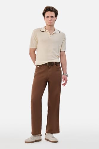 Image of SNITCH Men Casual Wear Trousers| Regular Fit Mid Rise Solid Wide-Leg Pants | 100% Linen Breathable & Lightweight Fabric for Summer, Office & Outings