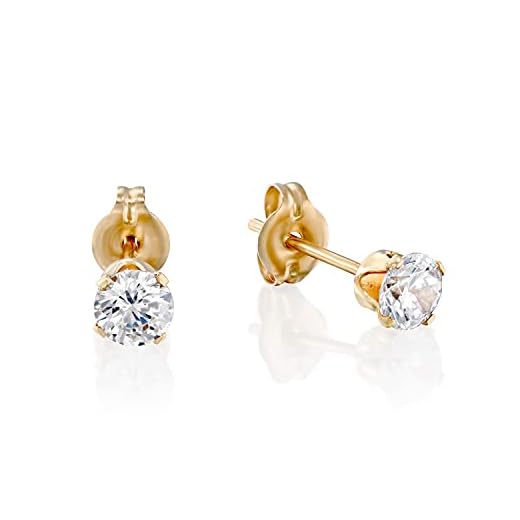 Gold Filled Zircon Diamond Stud Earrings - Small CZ Post Earrings For Women - Size 4mm