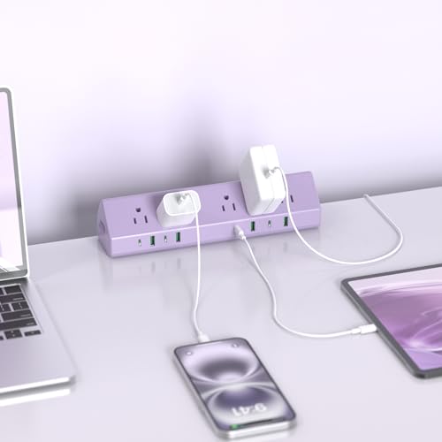Image of Jgstkcity Desk Clamp Power Strip USB C 65W,Surge Protector,Purple | Surge Protector,5 Outlets,1875W Extension Cord,ETL Listed,Outlet Extender Desk Organizer,Office,Gaming,Dorm