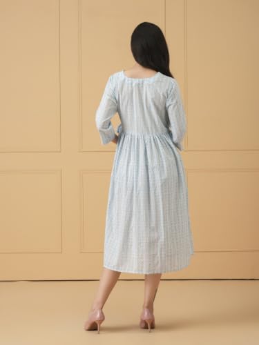 Image of The Mom Store Maternity and Nursing Dress | Pre and Post Pregnancy Dress for Womens | Zipper /Button Opening | Causal Wear | Trendy Stylish Causal Dresses for New Moms