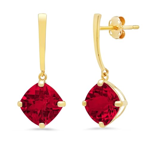 14k White or Yellow Gold Solitaire Cushion Cut Gemstone Drop Dangle Earrings for Women 8mm Birthstone with Push Backs by MAX + STONE