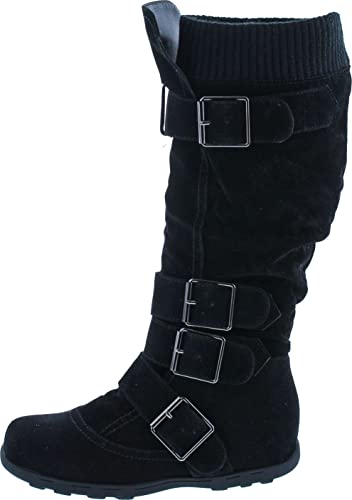 Image of Forever Link Women's Klein-70 Closed Round Toe Buckle Slouch Flat Heel Mid-Calf Boot