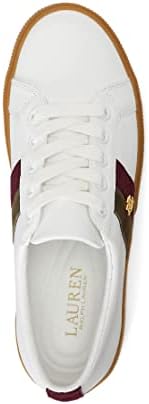 Lauren Ralph Lauren Janson II Leather & Webbed Sneaker Snow White/Vintage Burgundy/Botanic Green 10 B (M) | Image 1