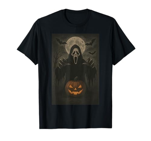 Máscara de Fantasma de Cara aterradora, Calabaza, Luna, Espeluznante, Halloween, Terror Camiseta