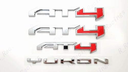 Image of 4Pcs Door Rear Tailgate AT4 Yukon Emblems Letters 3D Badge Replacement for 2021-2025 Yukon XL (Chrome)