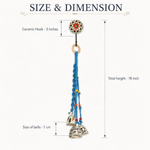 Image of KAAMERI BAZAAR Macrame Wind Chimes Enhance Living Space for Diwali (4 Bells, 1 Ring Tied with Sky Blue Macrame Thread)