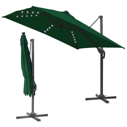 Tubiaz Ampelschirm Solar LED Sonnenschirm 300 x 300 cm Groß Gartenschirm mit Kurbe 360° Drehbar und Kippbar,Terrassenschirm Sonnenschutz UV50+ Aluminium Marktschirm für Garten,Terrasse,Grün