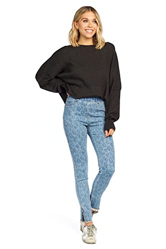 Mud Pie Jetta Zipper Womens Jeans, Large, Blue Leopard2