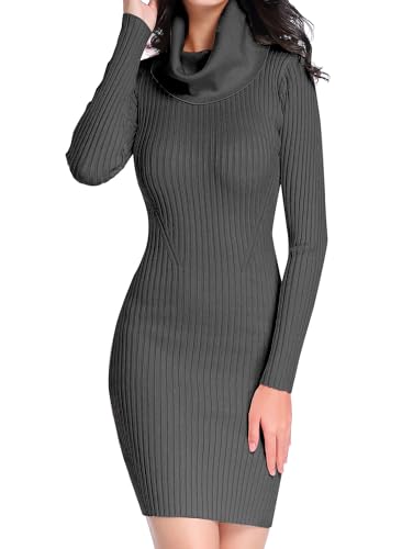 Image of v28 Sweater Dress for Women Ribbed Knit Fitted midi Sexy Fall Winter Bodycon Cowl Neck Dresses