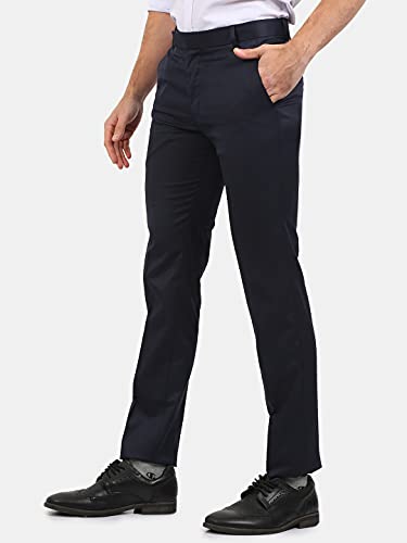 Image of Classic Collection Men's Smart Slim Fit 2-Way Stretchable Formal Trousers Made of Cotton Viscose Blend Fabric with Hidden Expandable Waistband and 3 Slant Pockets Plus 1 Ticket Pocket
