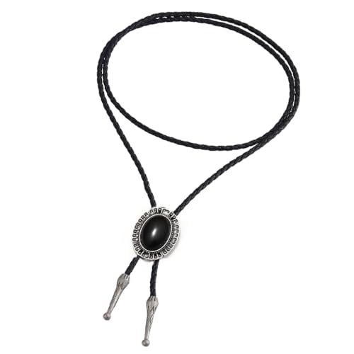 Image of AZORA Western Cowboy Bolo Tie Men Leather Necktie Leather Cord Turquoise Stone Bolo Ties for Men Women