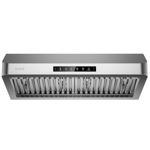 VIKIO HOME Range Hood 30 Inch Under Cabinet, Kitchen Hood with 980 CFM, 3-Speed Gesture Sensing & Touch Control Panel, Stainless Steel Vent 2 Pcs Baffle Filters with Handlebar