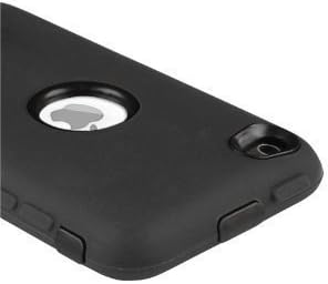 Black Hard/Black Skin Hybrid Case Cover Compatible with Apple iPod Touch 4G, 4th Generation, 4th Gen 8GB / 32GB / 64GB