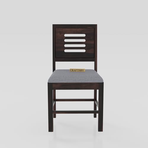 Image of Solid Sheesham Wood 3 Seater Dining Table | Three Seater Dinner Table with 2 Cushions Chairs & 1 Bench | Dinning Table Set 3 Seater for Living Room | Grey Cushions | Walnut Finish