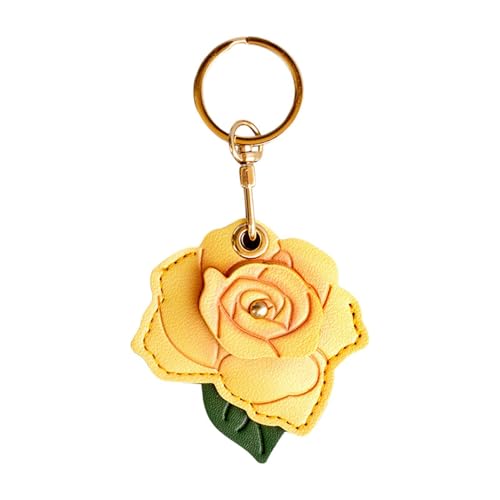 Breloque de sac rose – Cuir PU Fashion Rose – Porte-clé en forme de | pour et adultes pour cartable, portefeuille, téléphone, jaune, Refer to description