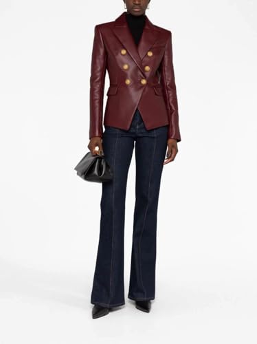 SID Genuine Lambskin Leather Black Women’s Single Button Blazer with Full Sleeves Suit Style for Office Wear4