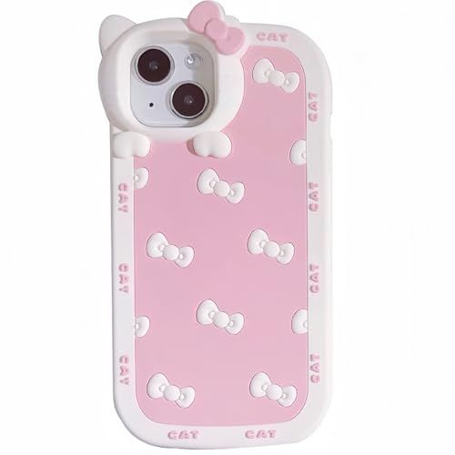 AUCAN Cute Silicone Case for iPhone 11 6.1', Pink Kawaii Soft Funny Cover, Shockproof Classic Cat Bow Cellular Phone Case for Girls Women
