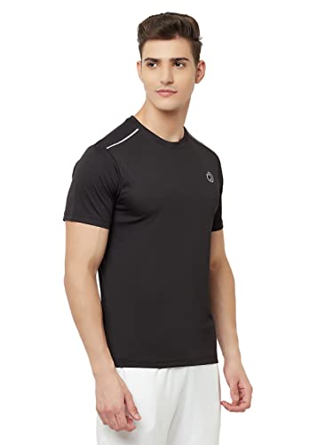Image of TRUEREVO Mens Solid Half Sleeve Round Neck Sports T Shirt Polyester Fabric with Reflective Details for Gym Training Workout Running