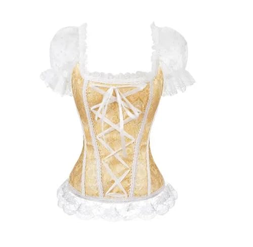 Corsé Rosa De Encaje Manga Corta For Adultos, Cintura, Ropa For Dama, Estilo Retro Jacquard para Toda OcasióN(Yellow,2XL)