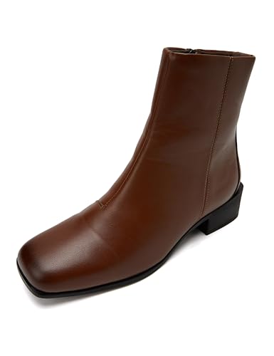 Image of ELLE Women Low Block Heel Mid-Calf Ankle Boots with side Zipper
