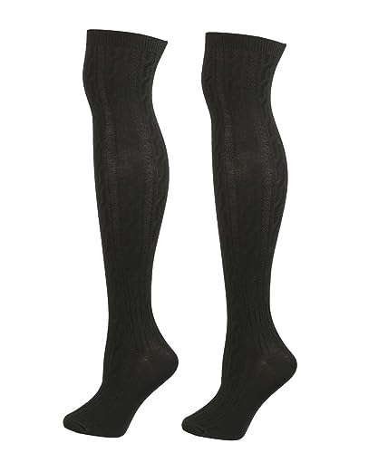 Image of ATHX Women's Knit Thigh Socks Winter Boot Stockings Over Knee High Leg Warmers (Black)