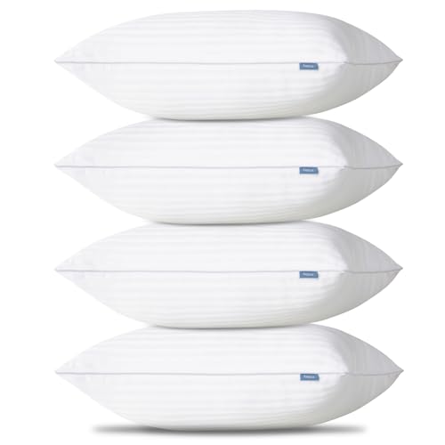 CozyLux Pillows Queen Size Set of 4 Oeko-TEX Certified Down Alternative Striped Bed Pillows for Sleeping Hotel Style Soft Supportive Pillows for Side Back and Stomach Sleepers 18x28 Inches