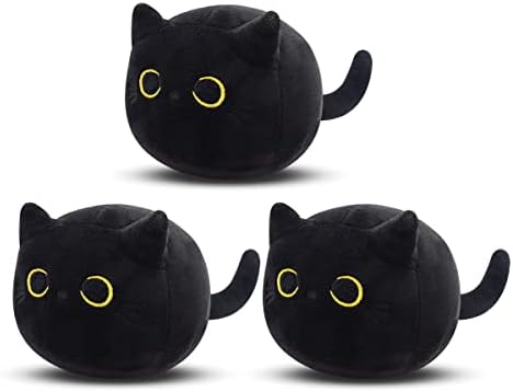 JIAJEGTGT 3Pcs Black Cat Plush, Black Cat Plushies Cute Mini Black Cat Stuffed Animal for Home Decoration, Plush Pillows Soft Plush Cat for Kids Birthday