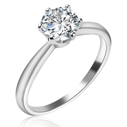 EALRPCT Moissamite anniversary wedding Ring 925 sterling silver Classic Six-prong 1ct Moissamite Single, round EX cut analog Diamond D VVS engagement rings for women