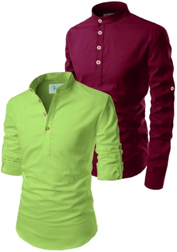Image of Men's Cotton Blend Short Playful Mix Color Kurta - Pack 2