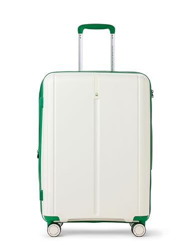 Image of United Colors of Benetton Mid Hard Luggage Emerald Plus - White | Check-in Trolley Bag with TSA Lock | 360 Spinner Double Wheels | Telescopic Handle | PC Shell Suitcase | 65cm | 82L Capacity