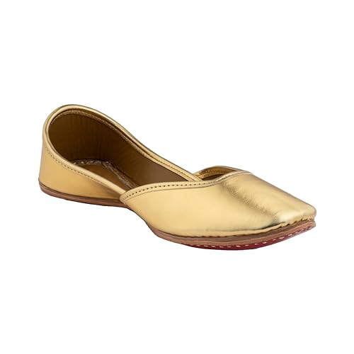 Image of KORAKARI Women's Traditional Ethnic Amber Punjabi Jutti, Leather Flat Comfortable Mojaris for Girls