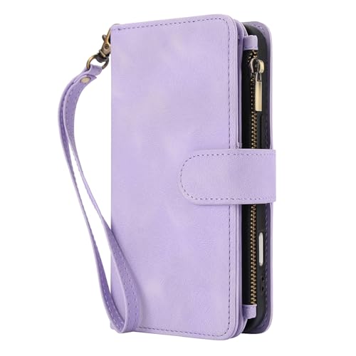 Étui en cuir violet avec fermeture magnétique pour iPhone et Samsung Galaxy S24