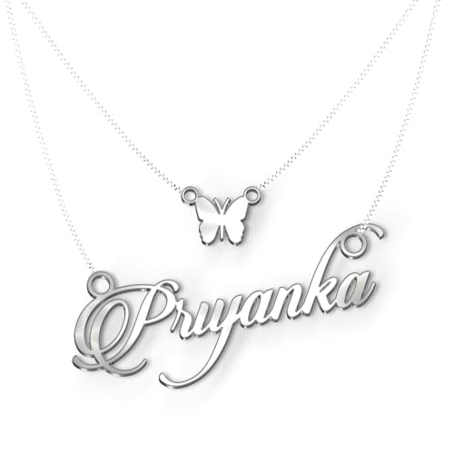 Image of Priyanka Cursive Gold & Silver Name Pendant Necklace, Best Jewelry Gift for Girls.