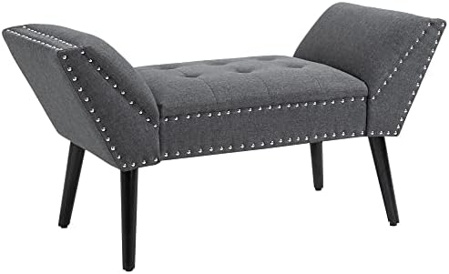 HOMCOM Modern Button Tufted Sitting Bench, Accent Fabric Upholstered Ottoman for Bedroom or Living Room, Charcoal Grey