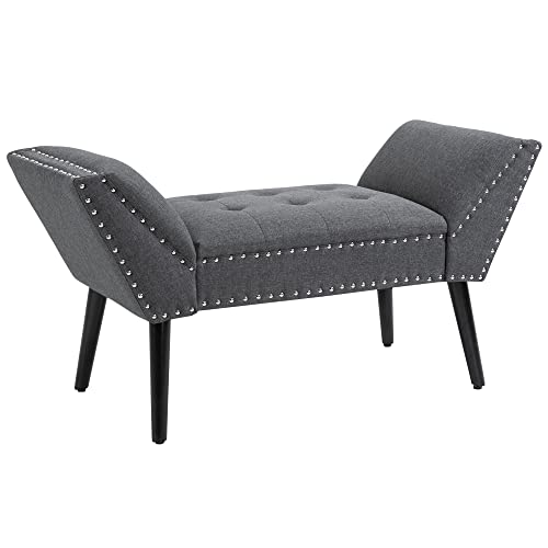 Homcom Modern Button Tufted Sitting Bench, Accent Fabric Upholstered Ottoman For Bedroom Or Living Room, Charcoal Grey #TOP2
