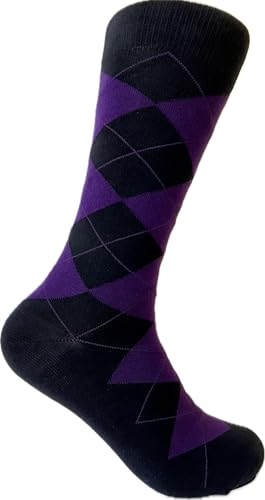 Mens Purple Argyle Dress socks Black/Purple Men Size 9-13