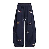 Lockere Sporthose für Damen, mit Dackel-Grafik, Baumwollhose mit Kordelzug, Freizeithose Y2K mit Taschen, blau, M