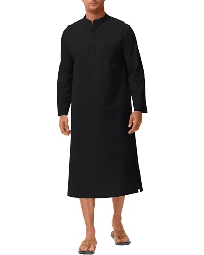 LVCBL Herren Thobe Langarm Kaftan Herren V-Ausschnitt Rollärmel Kaftan Schwarz 2XL