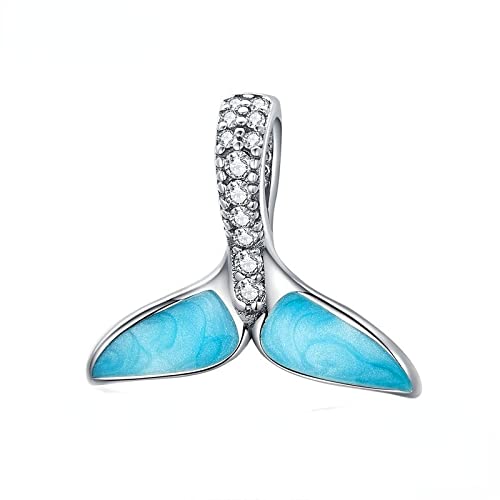Abalorio de plata de ley 925 con esmalte azul y diseño de sirena para pulseras