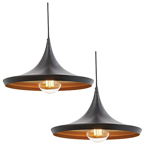 Image of GreyWings Black Aluminium Hanging Pendant Light for Indoor, Ceiling Lamp for Dining Table, Kitchen, Living Room, E27 Holder, Pack of 2