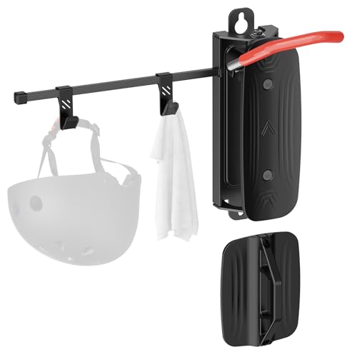 Mimoke Swivel Bicycle Wall Mount - Bicycle Hanger - Vertical Bike Rack- Bicycle Storage for the Garage - MTB & Road Bike (Red with Helmet Hook 1 Piese)
