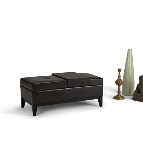 SIMPLIHOME Oregon Storage Ottoman Bench with Tray - 42 inch Wide Upholstered Vegan Leather Rectangle Ottoman Bench in Tanners Brown, Transitional Tufted Ottoman for Living Room with Lift-Up Lid - Thumbnail 4