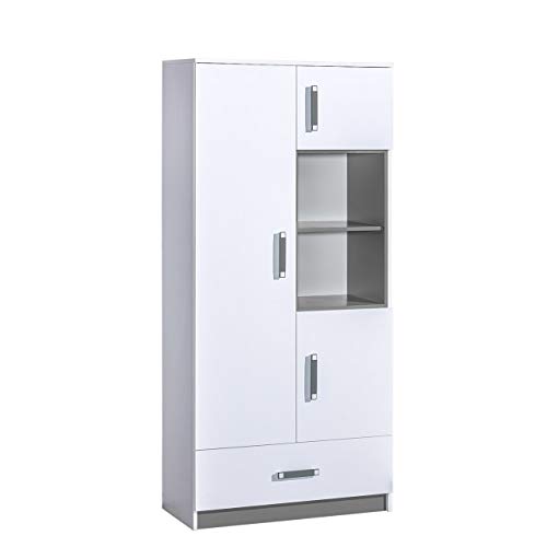 Furniture24 Schrank TRAFIKO 03, Hochschrank mit 3 Türen und Schublade für Jugendzimmer, Kinderzimmer (Weiß/Grau)