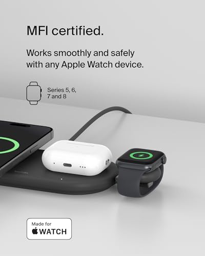 Image of Belkin BoostCharge USB-C Portable Charger for Apple Watch (MFi Certification, for Apple Watch Series 9, Series 8, Series 7, Ultra, etc., Compatible with MacBook, iPhone 15, etc., Black)