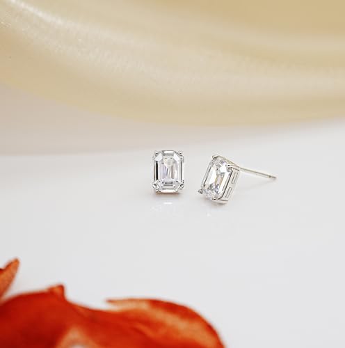 2 Carat Stud Earrings 925 Sterling Silver Stud Earrings Emerald Cut Cubic Zirconia Cute Wome Hypoallergenic2