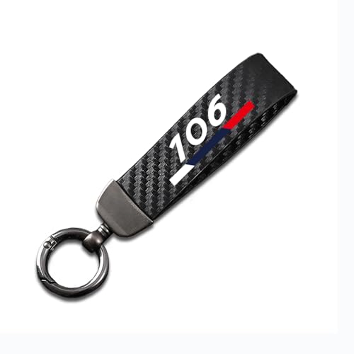 Générique Porte-CléS De Voiture pour Peugeot 106, Fibre De Carbone Cuir Anneau en D Pivotant À 360° Auto Porte-clés,Black-12.5CM