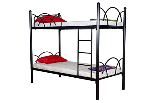 Image of Metal Bunk Bed for Kids | Twin Over Twin Bunker Bed for Adults with Metal Bed Frame and Sturdy Guardrail | Bunk Bed for Home with Mattress Queen (Bottom) + Single (Top)