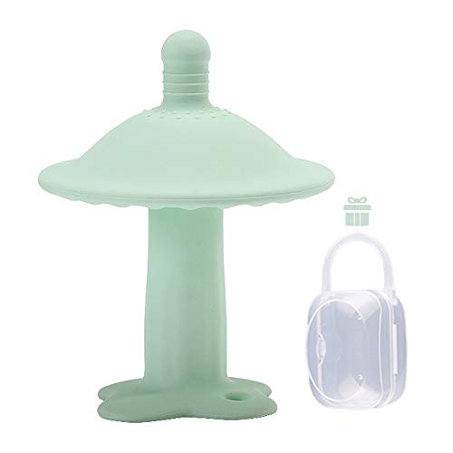 Baby Teether, Pacifier, Food Grade Liquid Silicone Baby Teething Toy, Soft Infant Teether Chew Toy, BPA Free, Multi-Texture Design Cute Mushroom Teether, Soft and Durable (Green Mushroom)